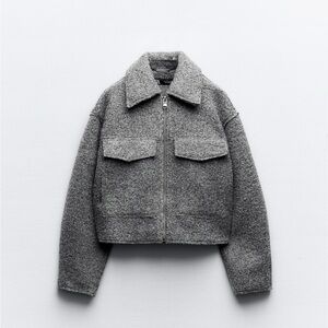 NWT Zara CROPPED BOUCLÉ JACKET gray jacket